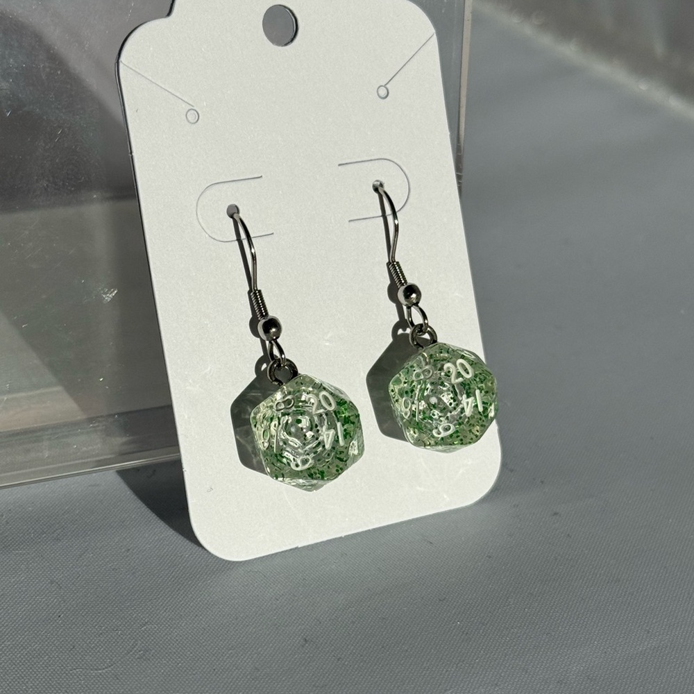 Green D20 Dice Earrings